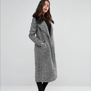 Houndstooth Faux Fur Belted Maxi Coat size 4